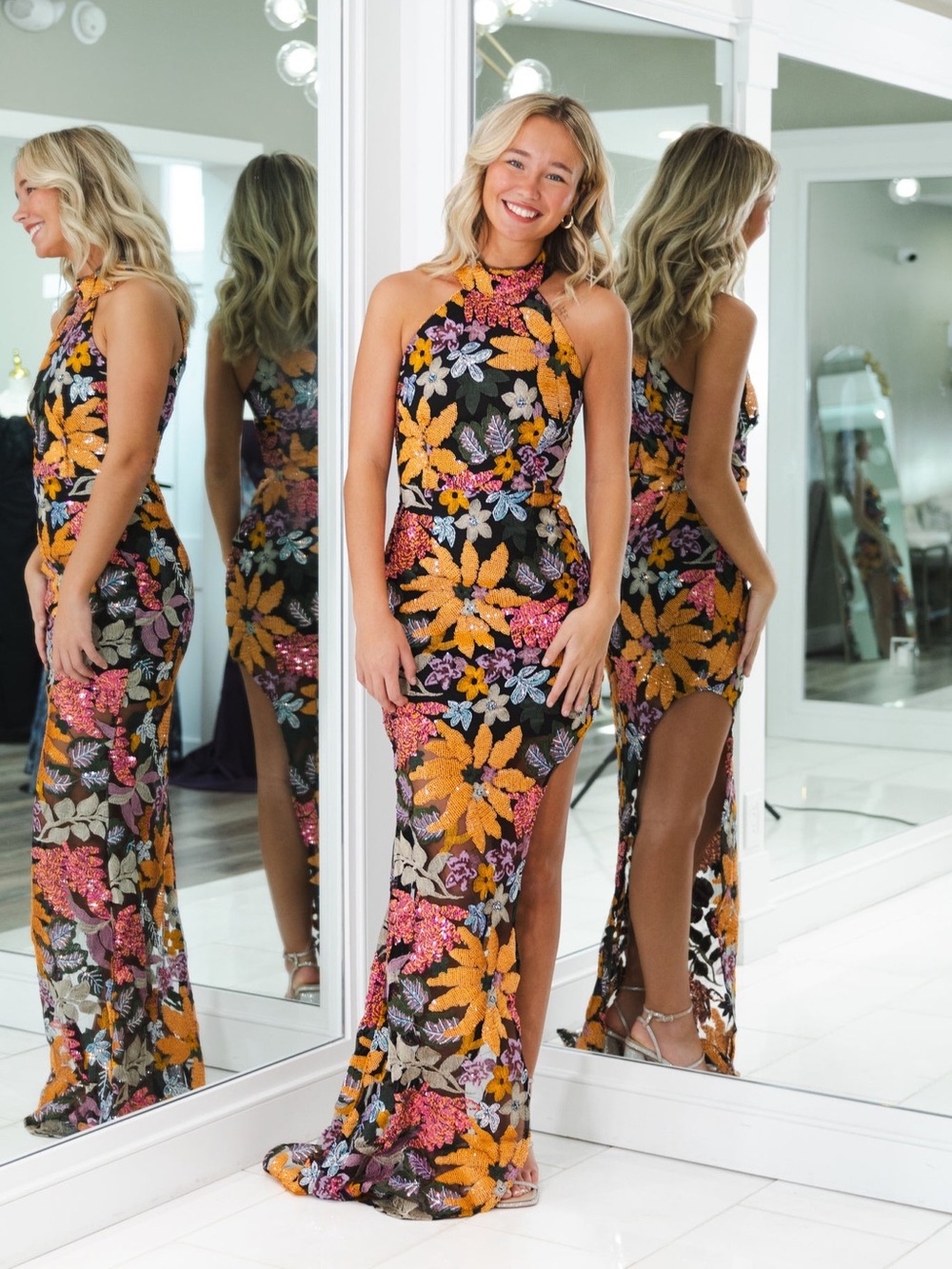 Elliatt Kiran Gown Orange Floral Sequin Embroidered Maxi Dress NEW - Picture 11 of 13